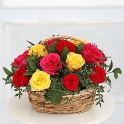 Mixed color roses basket